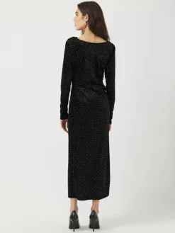 Tilla LS Velvet Long Dress Black W/Rhinestones