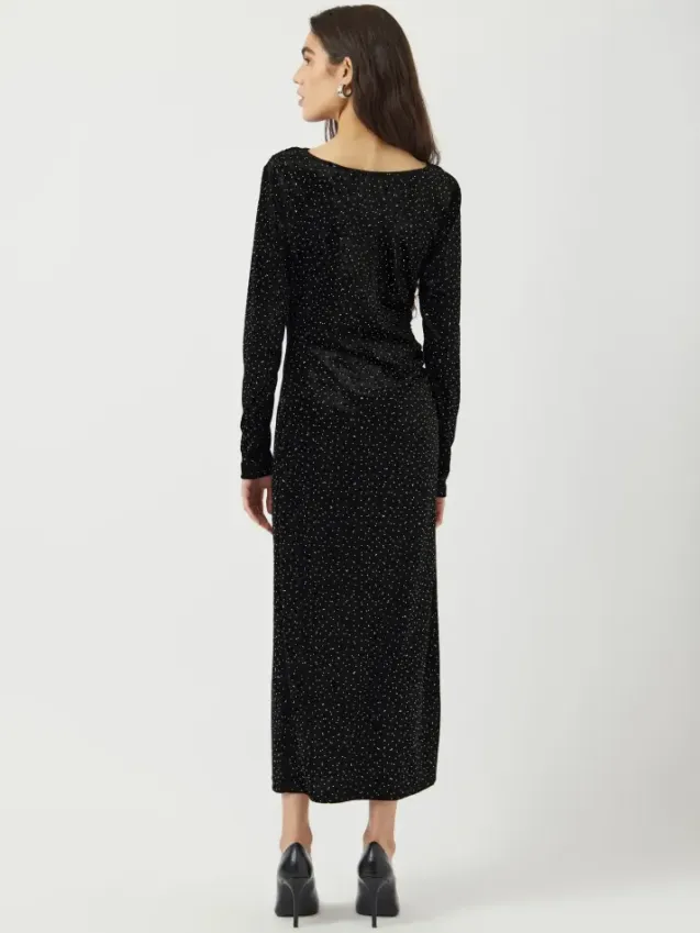 Tilla LS Velvet Long Dress Black W/Rhinestones