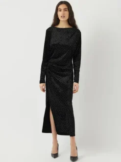Tilla LS Velvet Long Dress Black W/Rhinestones
