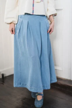 Tilly Anya Pleat Skirt Fade Denim