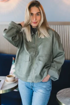 Titan Faux Leather Jacket Soft Green