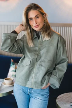 Titan Faux Leather Jacket Soft Green