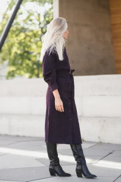 Trinny Stripe Batwing Dress Plum