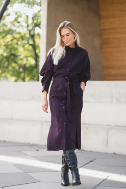 Trinny Stripe Batwing Dress Plum