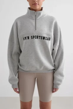 Varsity Sweat Half Zip Grey Melange