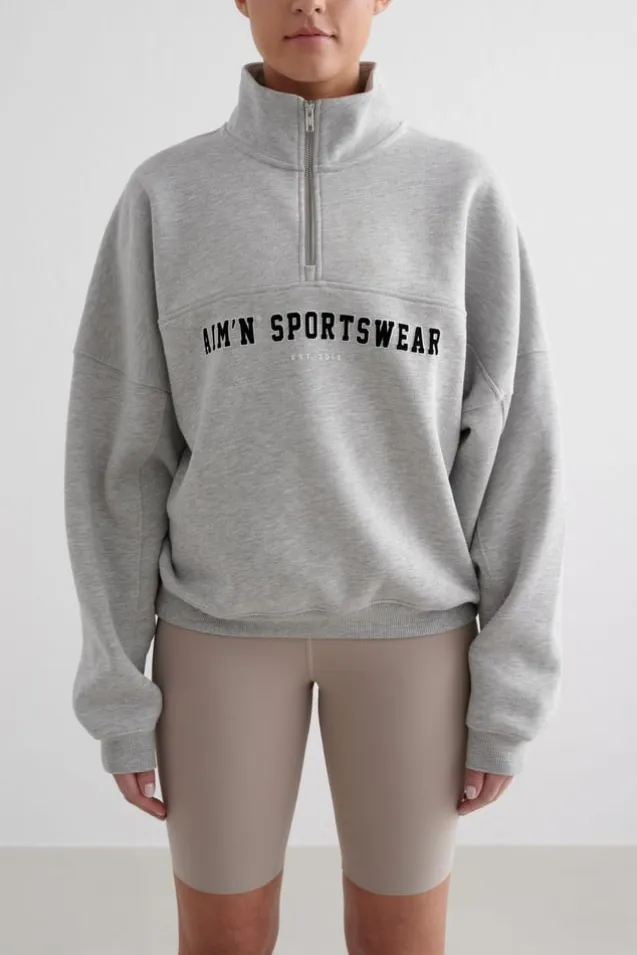 Varsity Sweat Half Zip Grey Melange