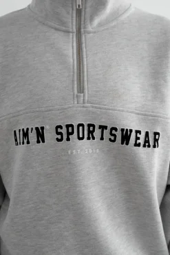 Varsity Sweat Half Zip Grey Melange