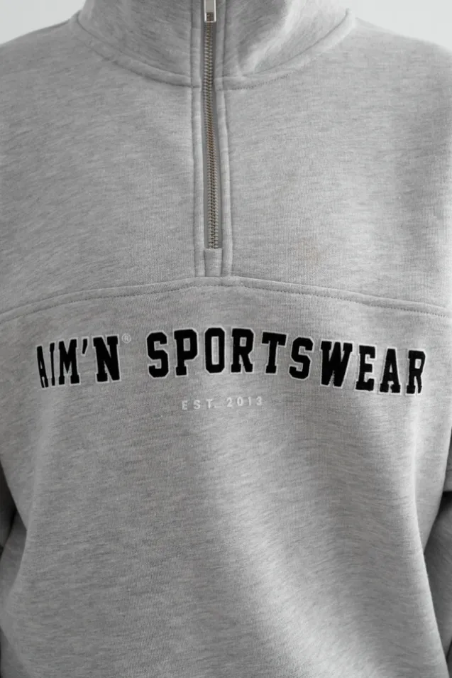 Varsity Sweat Half Zip Grey Melange