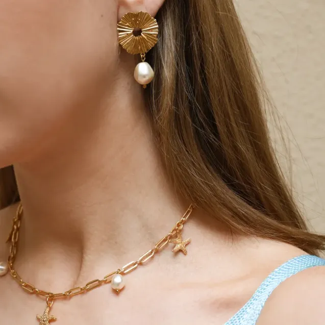 Vassia Pearl Earrings Gold Pearl