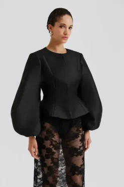 Vendela Balloon Sleeve Blouse Black