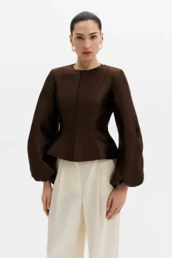 Vendela Balloon Sleeve Blouse Dark Brown