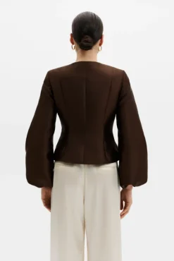 Vendela Balloon Sleeve Blouse Dark Brown