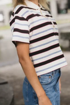 Vennera Triple Stripe Polo Tee Grey