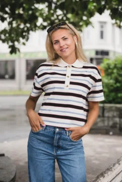 Vennera Triple Stripe Polo Tee Grey