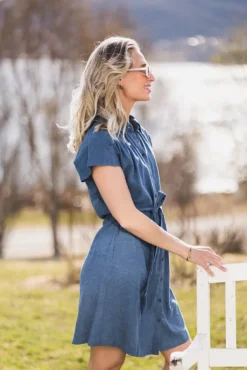 Viana Ginia SS Shirt Dress V Indigo Melange