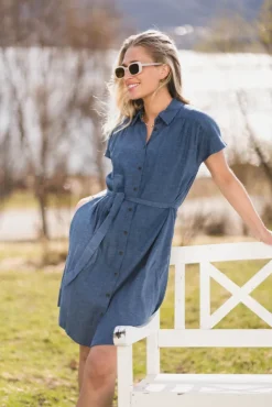 Viana Ginia SS Shirt Dress V Indigo Melange