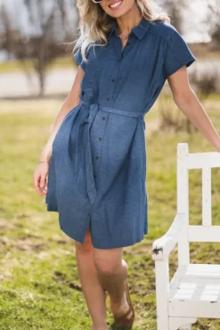 Viana Ginia SS Shirt Dress V Indigo Melange