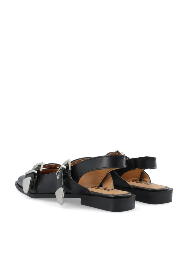 Victoria Slingback Buckle Smooth Leather Black