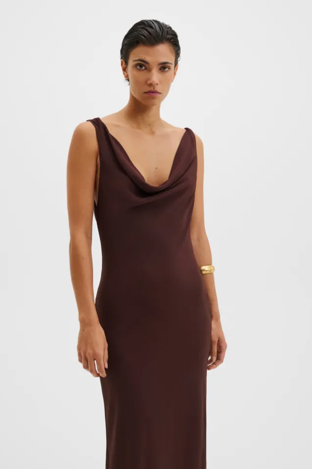 Vida Cowl Neck Scarf Maxi Dress Espresso