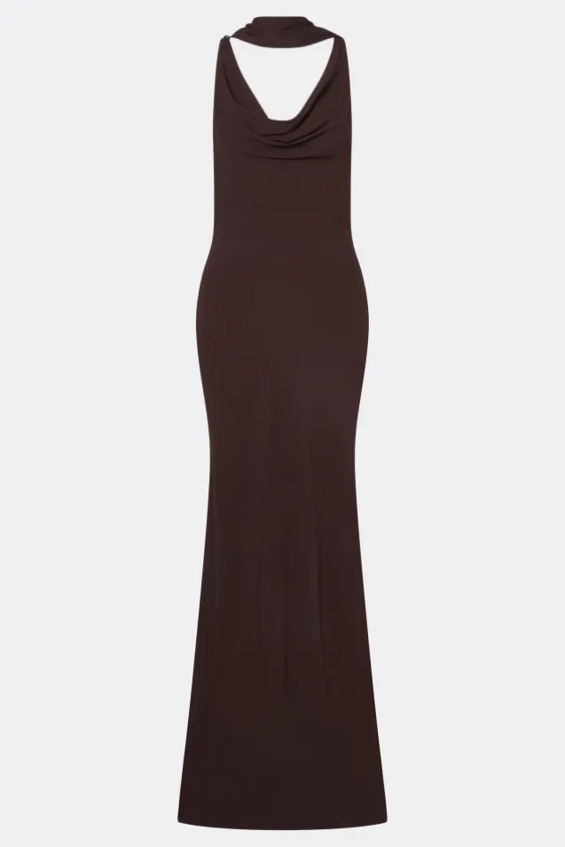 Vida Cowl Neck Scarf Maxi Dress Espresso