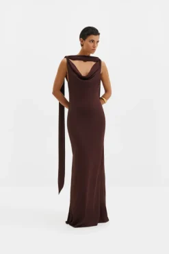 Vida Cowl Neck Scarf Maxi Dress Espresso