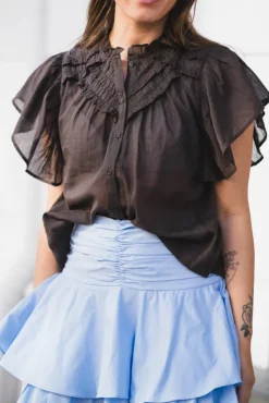 Vinsa S Voile Top Dark Brown