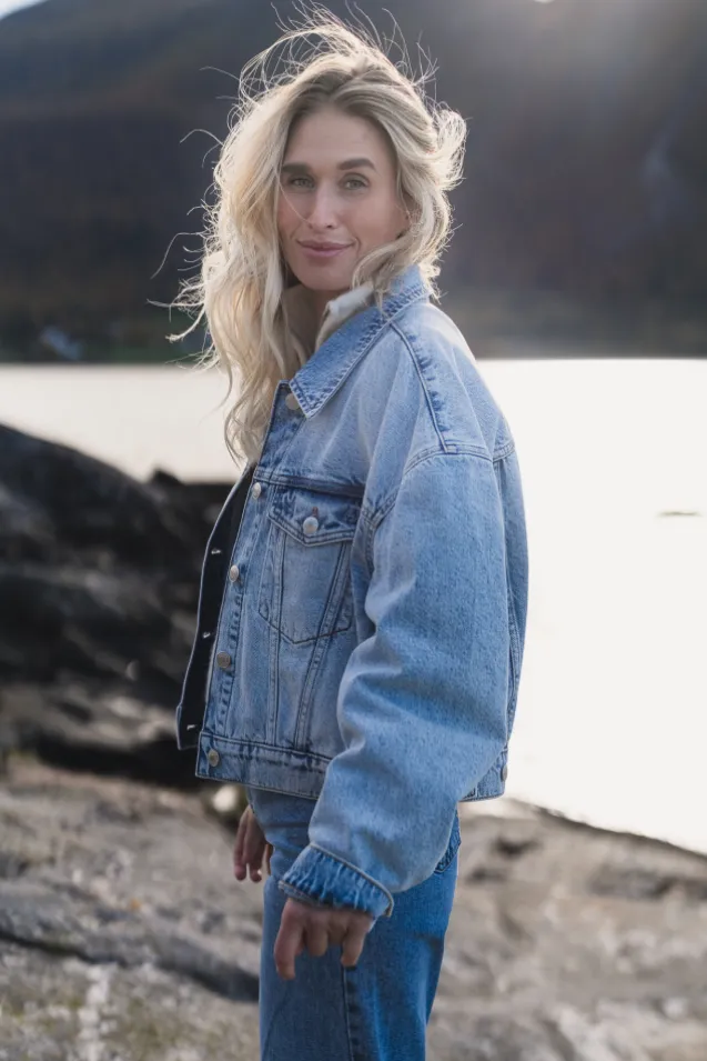 W Cropped Denim Jacket Blue Washed