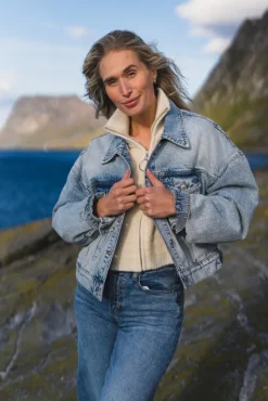 W Cropped Denim Jacket Blue Washed
