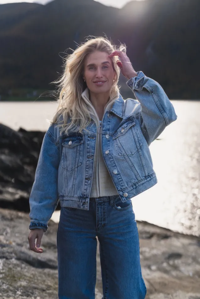 W Cropped Denim Jacket Blue Washed