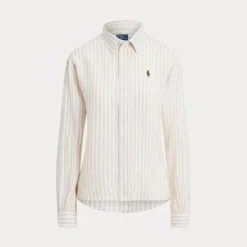 Wide Cropped Gingham Linen Shirt Dune Tan/White