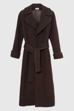 Wool Coat Long Dark Brown