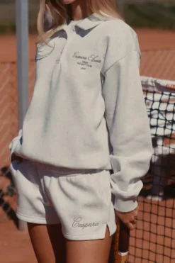 W. Racquet Club Rugby Shirt Grey Melange W. Dark Olive