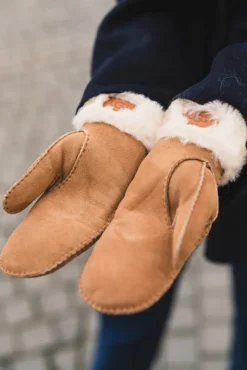 W Sheepskin Embroider Mitten Chestnut