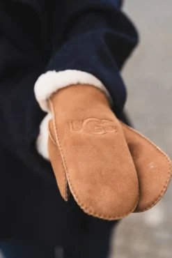 W Sheepskin Embroider Mitten Chestnut