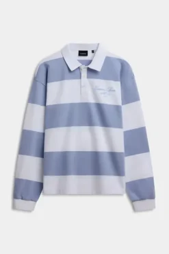 W. Thin Cotton Rugby Shirt White And Vintage Blue Stripes