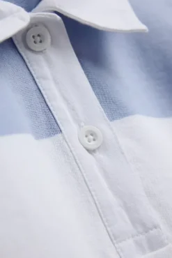 W. Thin Cotton Rugby Shirt White And Vintage Blue Stripes