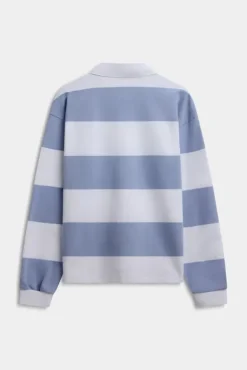 W. Thin Cotton Rugby Shirt White And Vintage Blue Stripes