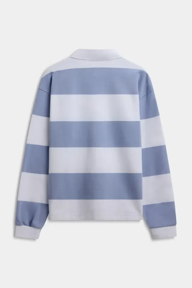 W. Thin Cotton Rugby Shirt White And Vintage Blue Stripes