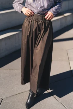 Yara Long Poplin Skirt Chocolate Brown
