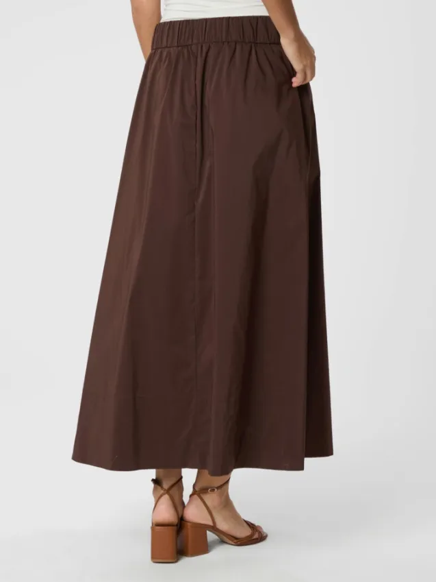 Yara Long Poplin Skirt Chocolate Brown