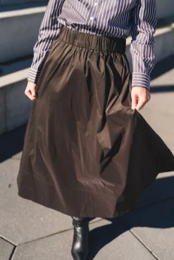 Yara Long Poplin Skirt Chocolate Brown