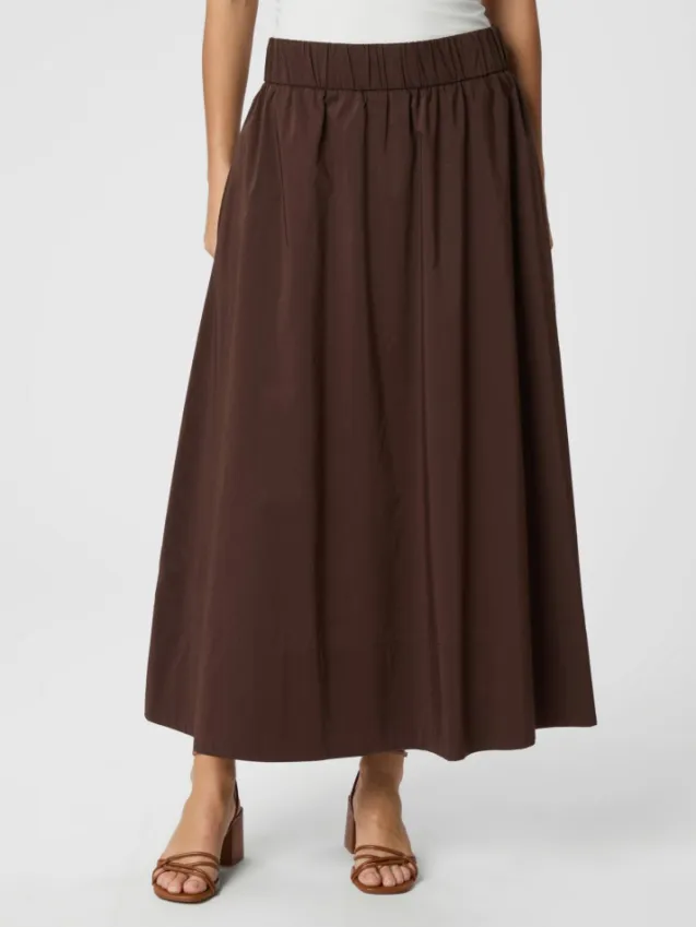 Yara Long Poplin Skirt Chocolate Brown