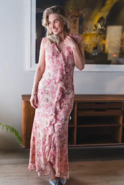 Zella Chiffon Print Dress Dusty Pink