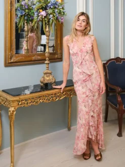 Zella Chiffon Print Dress Dusty Pink