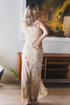 Zella Chiffon Print Dress Dusty Yellow