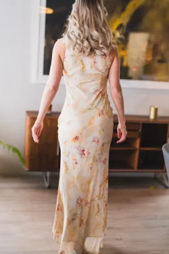 Zella Chiffon Print Dress Dusty Yellow