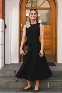 Zora Poplin Dress Black